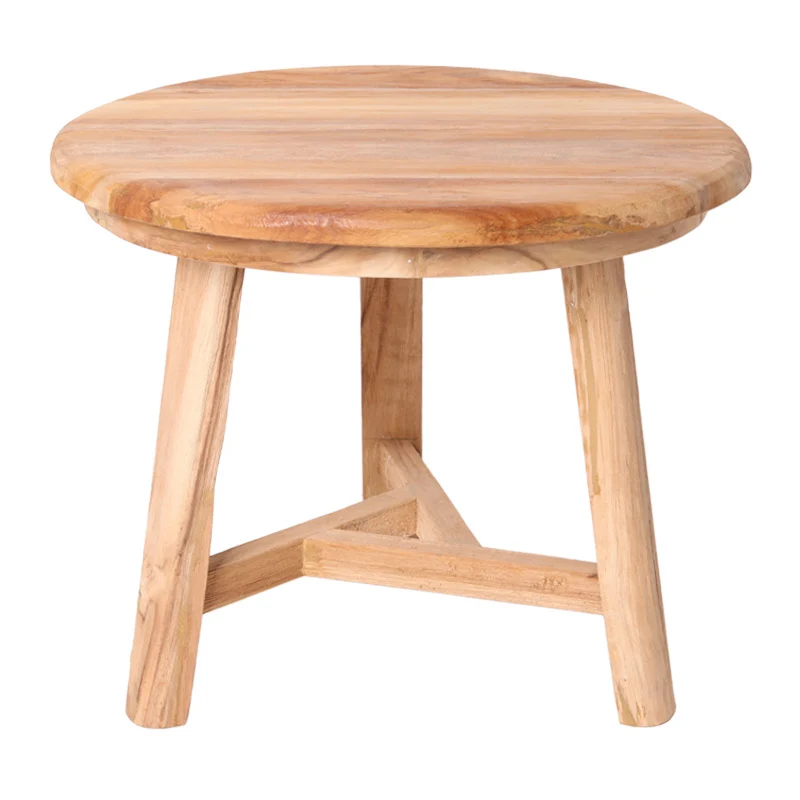 Traditional Japanese Teak Wood Side Table - Low Round Accent Table For Living Room