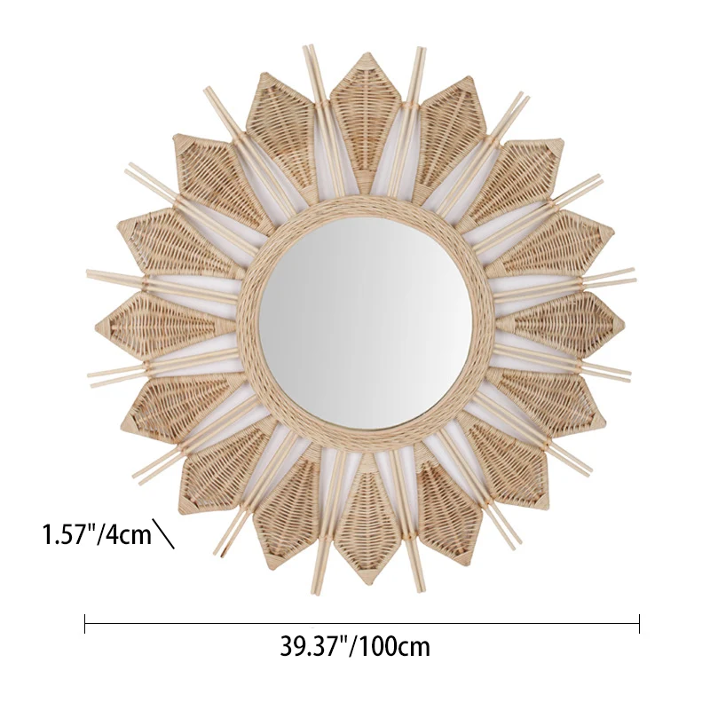 Handmade Natural Rattan Round Wall Mirror - Boho Eco-Friendly Wall Art Mirror For Living Room