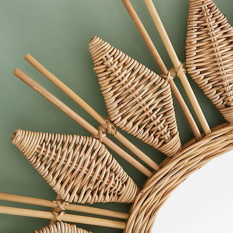 Handmade Natural Rattan Round Wall Mirror - Boho Eco-Friendly Wall Art Mirror For Living Room