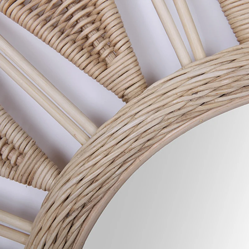 Handmade Natural Rattan Round Wall Mirror - Boho Eco-Friendly Wall Art Mirror For Living Room