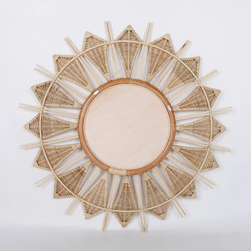 Handmade Natural Rattan Round Wall Mirror - Boho Eco-Friendly Wall Art Mirror For Living Room