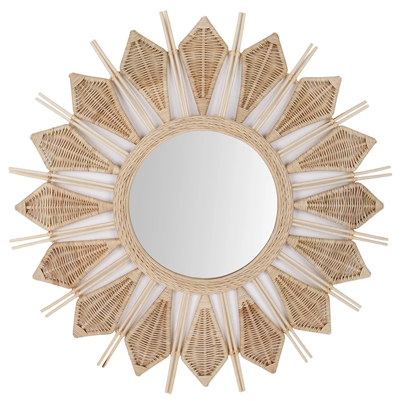 Handmade Natural Rattan Round Wall Mirror - Boho Eco-Friendly Wall Art Mirror For Living Room