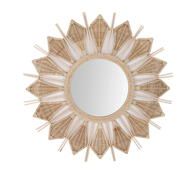 Handmade Natural Rattan Round Wall Mirror - Boho Eco-Friendly Wall Art Mirror For Living Room