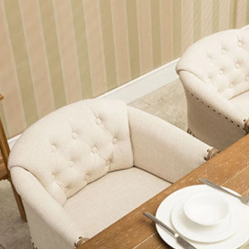 Traditional French Rubberwood & Linen Fabric Upholstered Accent Chair With Armrests And Backrest For Living Room