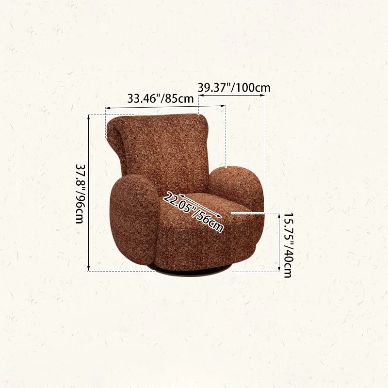 Traditional Vintage Stainless Steel & Chenille Swivel Upholstery Accent Chair With Backrest & Armrest Curved Silhouette For Living Room