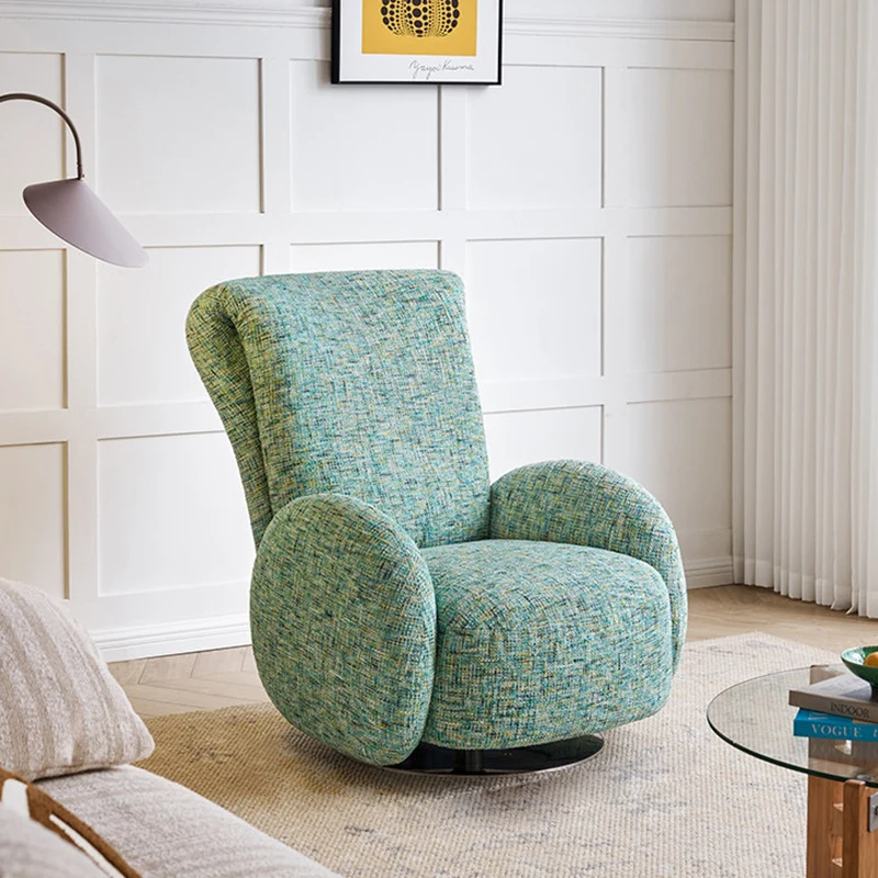 Traditional Vintage Stainless Steel & Chenille Swivel Upholstery Accent Chair With Backrest & Armrest Curved Silhouette For Living Room