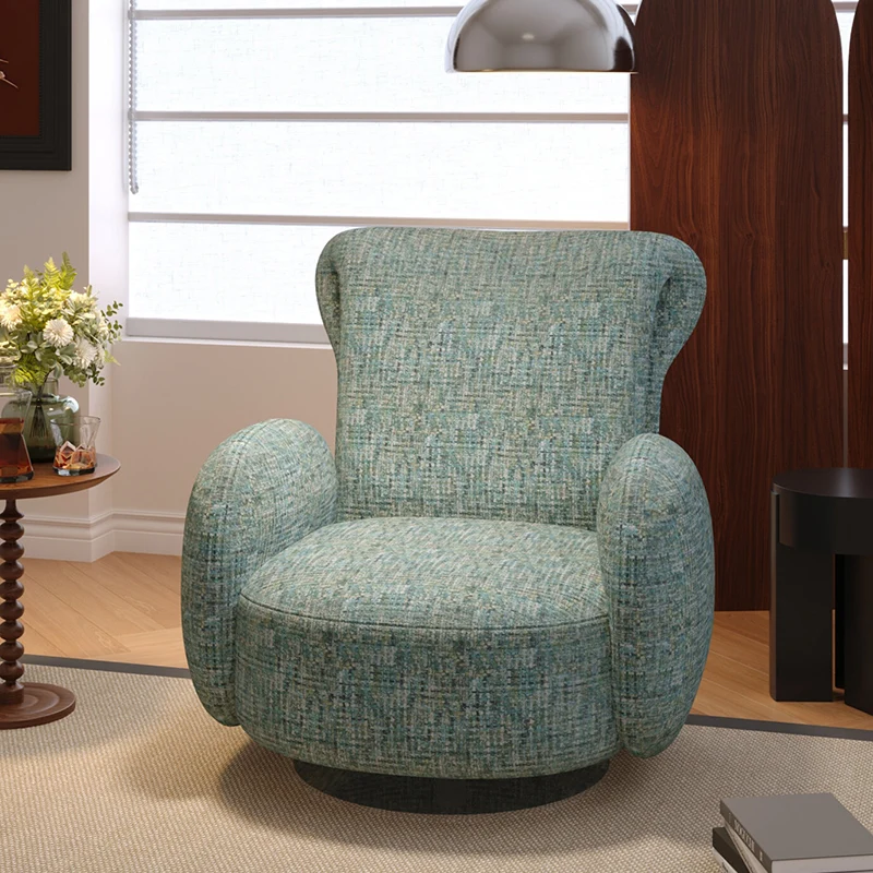 Traditional Vintage Stainless Steel & Chenille Swivel Upholstery Accent Chair With Backrest & Armrest Curved Silhouette For Living Room