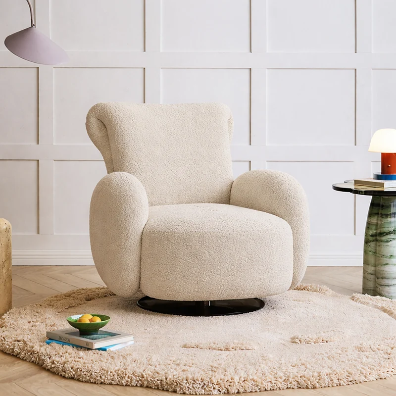 Traditional Vintage Stainless Steel & Chenille Swivel Upholstery Accent Chair With Backrest & Armrest Curved Silhouette For Living Room