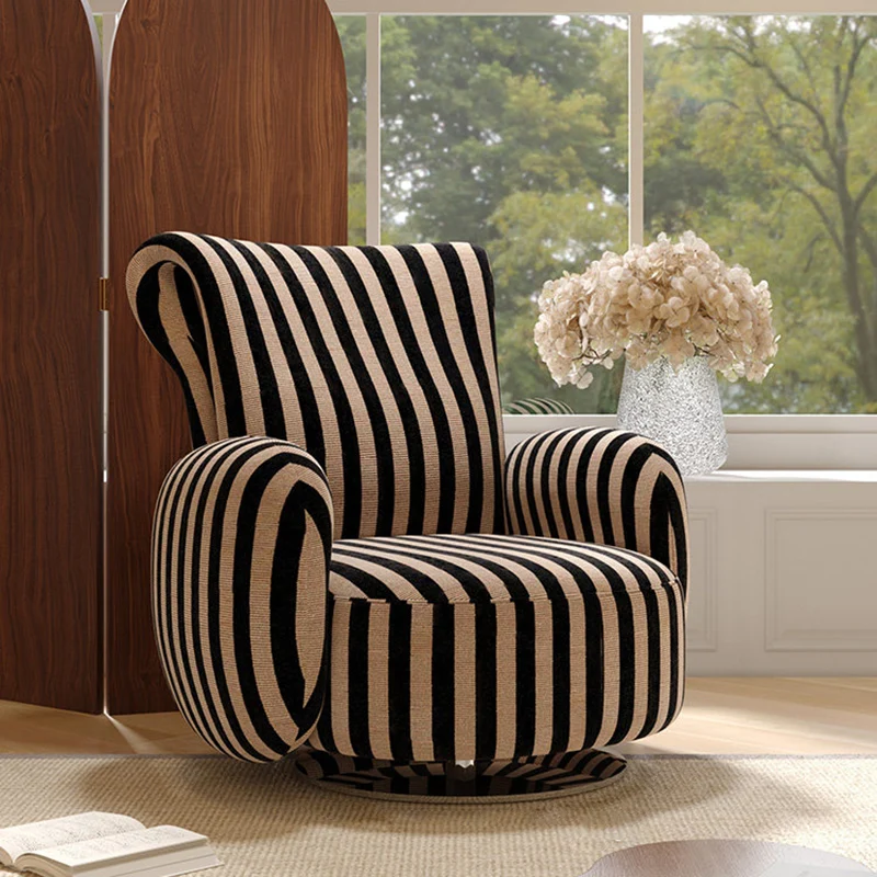 Traditional Vintage Stainless Steel & Chenille Swivel Upholstery Accent Chair With Backrest & Armrest Curved Silhouette For Living Room