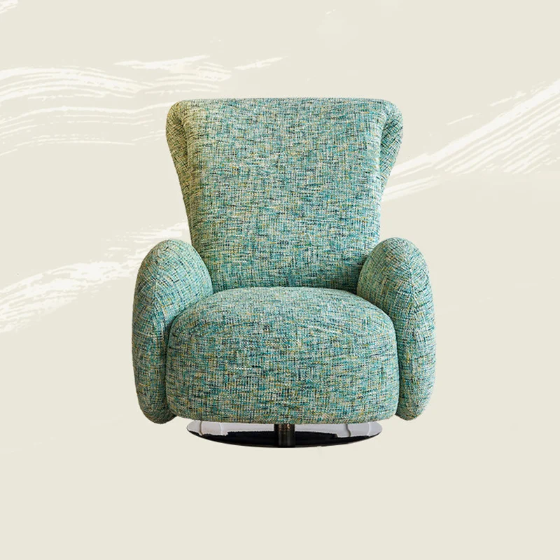 Traditional Vintage Stainless Steel & Chenille Swivel Upholstery Accent Chair With Backrest & Armrest Curved Silhouette For Living Room
