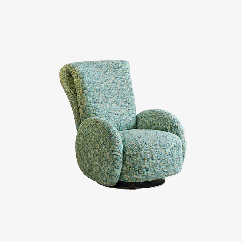 Traditional Vintage Stainless Steel & Chenille Swivel Upholstery Accent Chair With Backrest & Armrest Curved Silhouette For Living Room