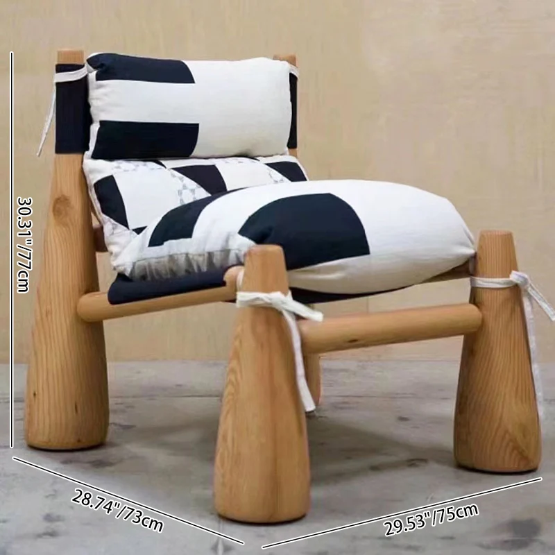 Contemporary Nordic Cotton-linen Saddle-Style Faux Leather Ash Wood Square Accent Chair Removable Cushion Backrest For Living Room
