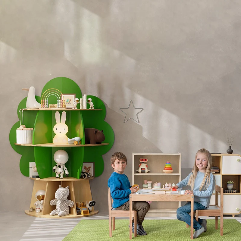 Contemporary Creative Plywood Tree-Shaped Kids Storage Shelf 4-Tier 10-Cubby For Bedroom & Living Room