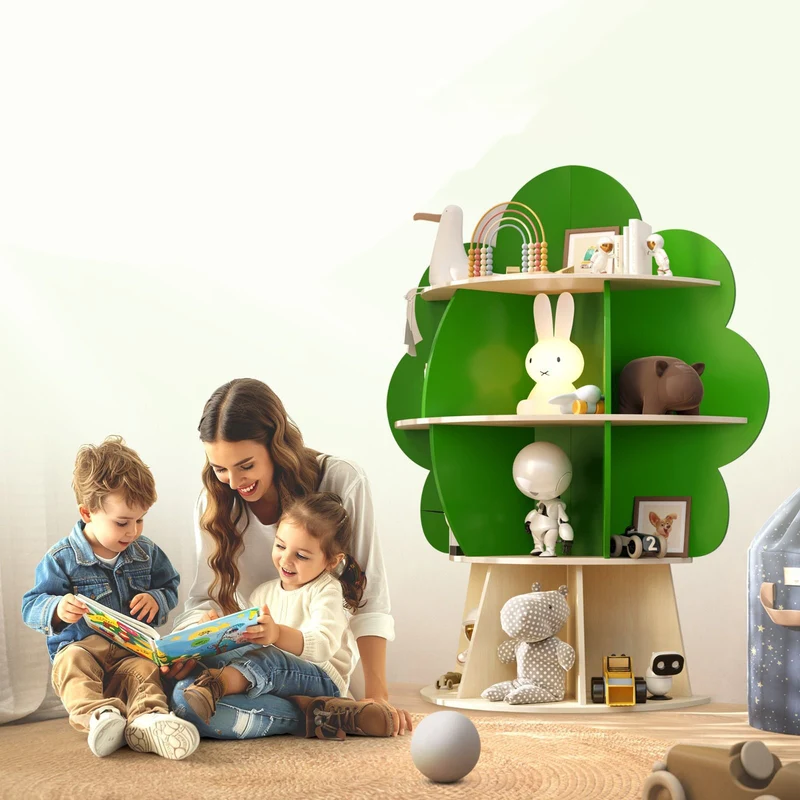 Contemporary Creative Plywood Tree-Shaped Kids Storage Shelf 4-Tier 10-Cubby For Bedroom & Living Room