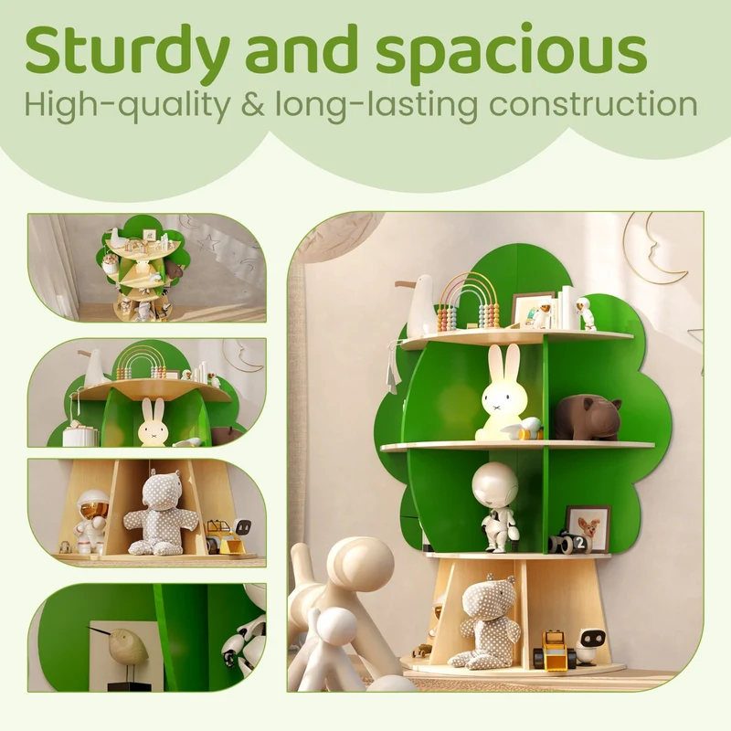 Contemporary Creative Plywood Tree-Shaped Kids Storage Shelf 4-Tier 10-Cubby For Bedroom & Living Room