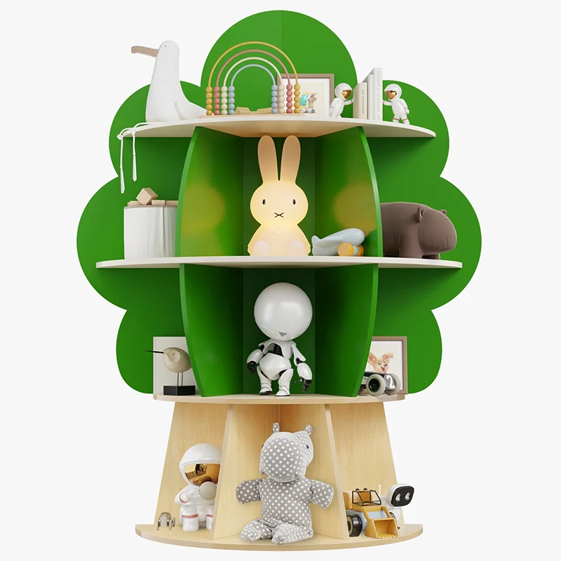 Contemporary Creative Plywood Tree-Shaped Kids Storage Shelf 4-Tier 10-Cubby For Bedroom & Living Room