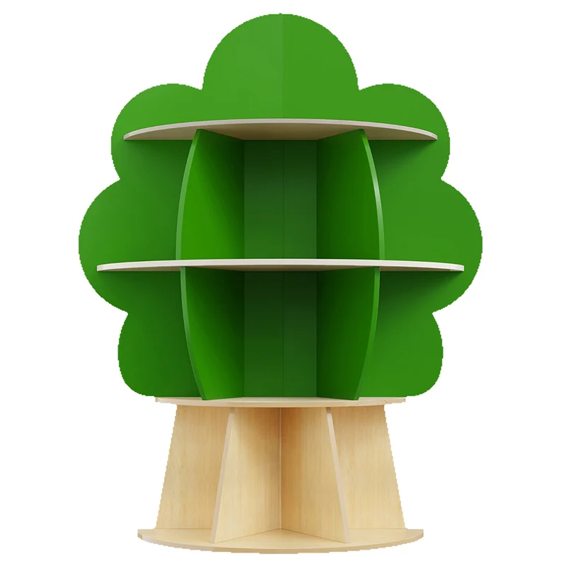 Contemporary Creative Plywood Tree-Shaped Kids Storage Shelf 4-Tier 10-Cubby For Bedroom & Living Room