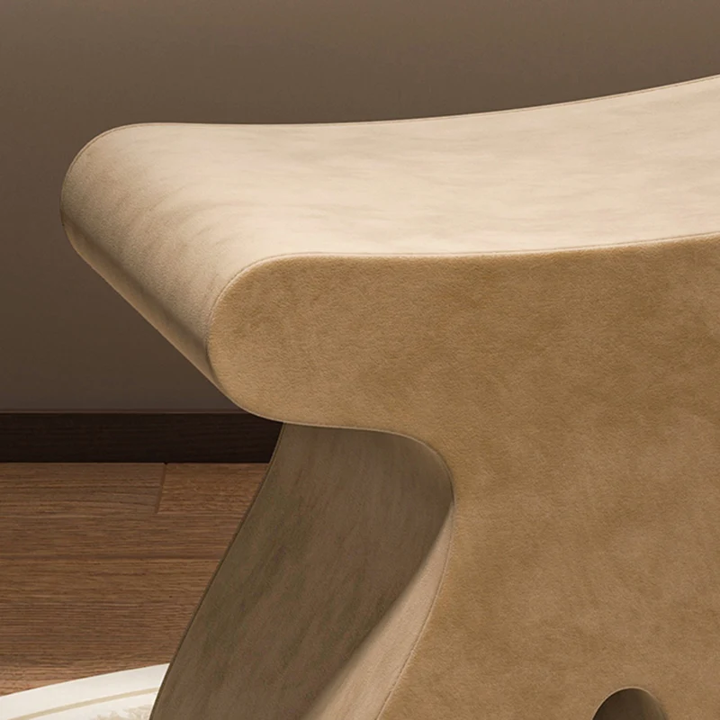 Modern Minimalist Plywood & Velvet Sculptural Rounded Low Stool For Bedroom