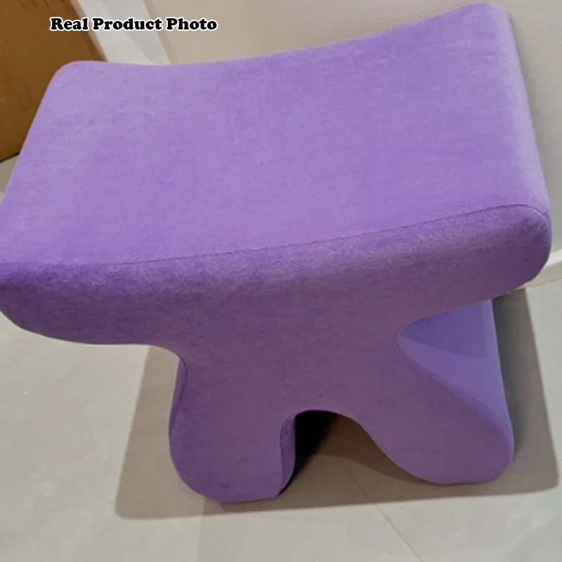 Modern Minimalist Plywood & Velvet Sculptural Rounded Low Stool For Bedroom