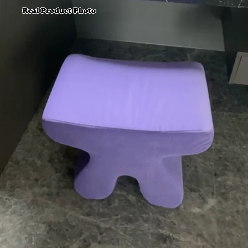 Modern Minimalist Plywood & Velvet Sculptural Rounded Low Stool For Bedroom