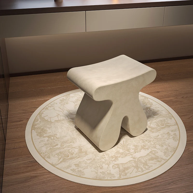 Modern Minimalist Plywood & Velvet Sculptural Rounded Low Stool For Bedroom