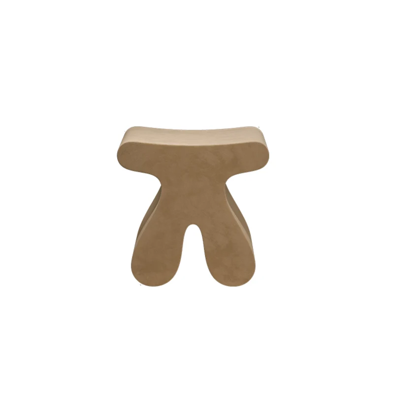 Modern Minimalist Plywood & Velvet Sculptural Rounded Low Stool For Bedroom