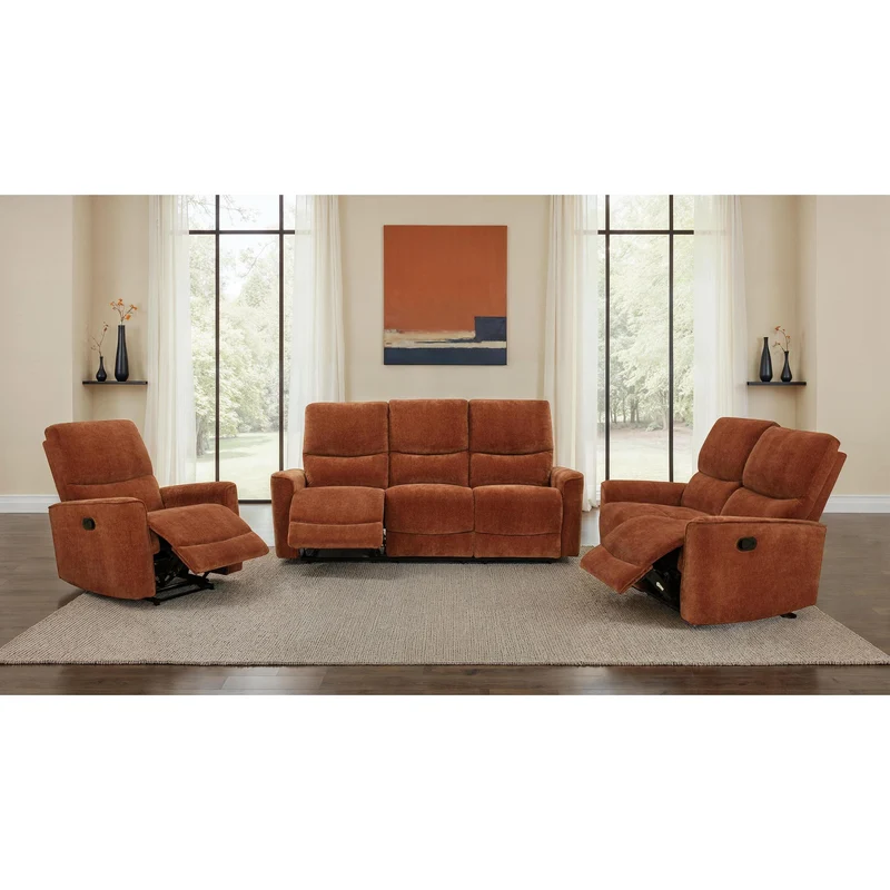 Coaster Furniture Navarro 609574 Chenille Upholstered Reclining Sofa - Burnt Orange