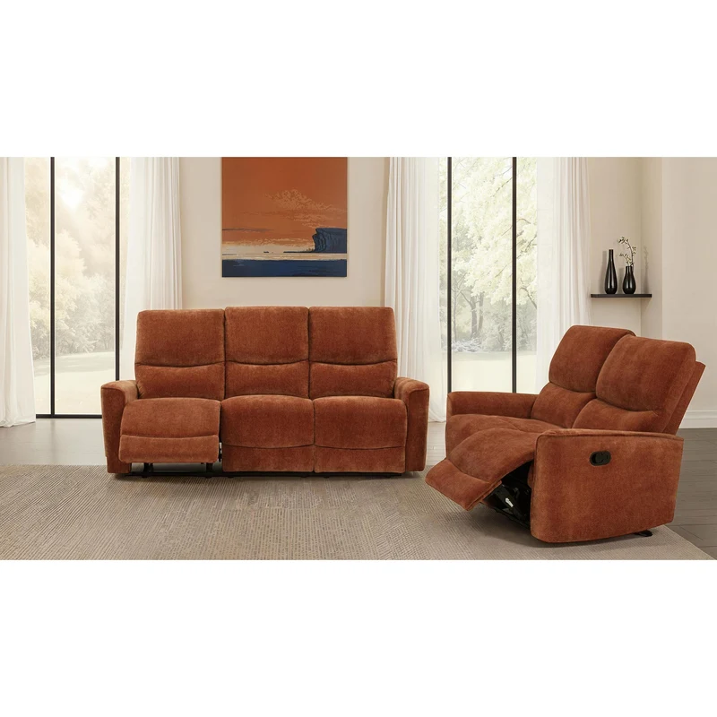 Coaster Furniture Navarro 609574 Chenille Upholstered Reclining Sofa - Burnt Orange