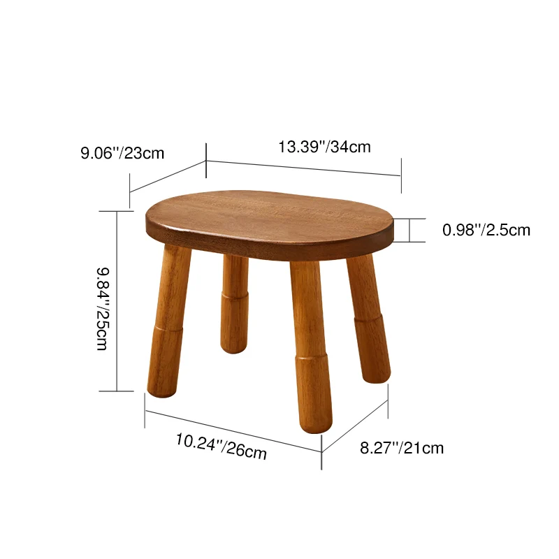 Traditional Rustic Lentil Cashew Shaped Rubberwood Kids Low Stool Backless Armless For Hallway