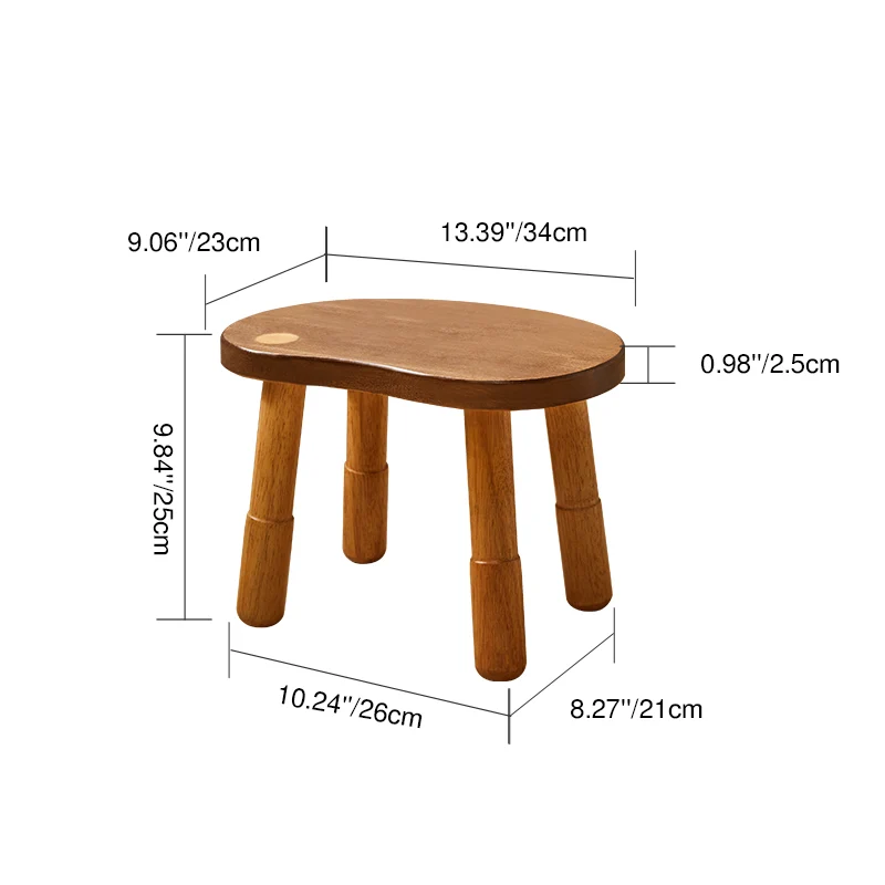 Traditional Rustic Lentil Cashew Shaped Rubberwood Kids Low Stool Backless Armless For Hallway