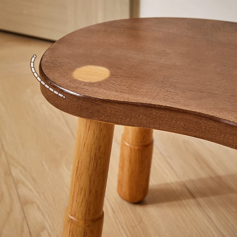 Traditional Rustic Lentil Cashew Shaped Rubberwood Kids Low Stool Backless Armless For Hallway