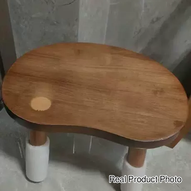 Traditional Rustic Lentil Cashew Shaped Rubberwood Kids Low Stool Backless Armless For Hallway