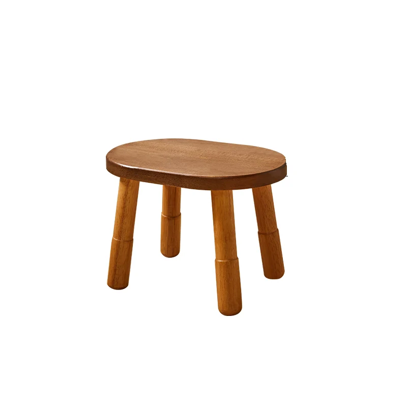 Traditional Rustic Lentil Cashew Shaped Rubberwood Kids Low Stool Backless Armless For Hallway