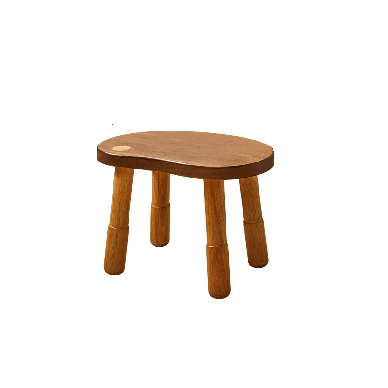 Traditional Rustic Lentil Cashew Shaped Rubberwood Kids Low Stool Backless Armless For Hallway