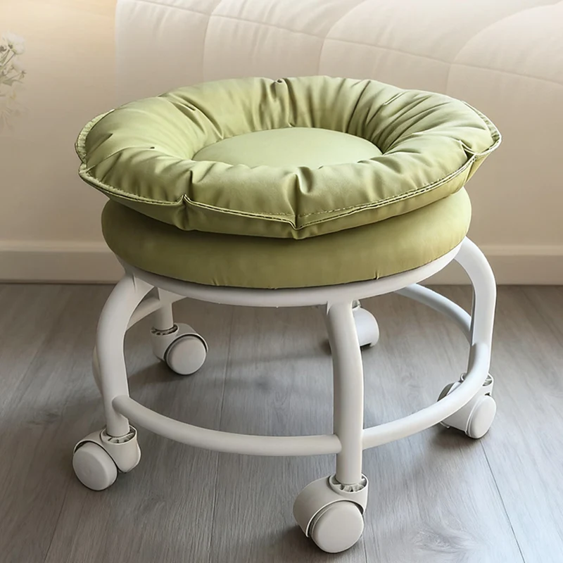Modern Minimalist Round Faux Nappa Leather Plastic Movable Low Stool For Living Room