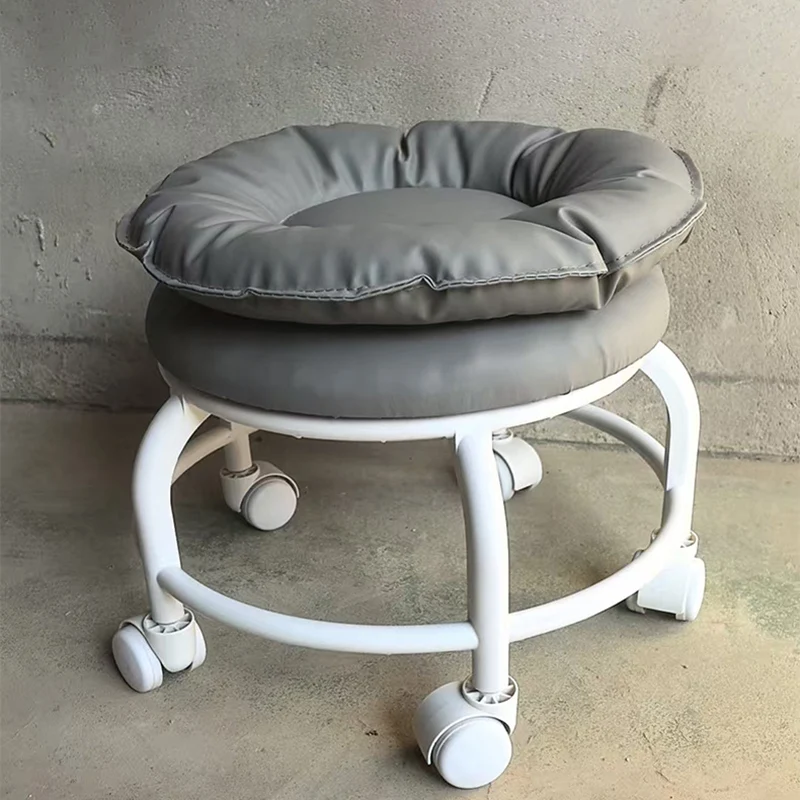 Modern Minimalist Round Faux Nappa Leather Plastic Movable Low Stool For Living Room