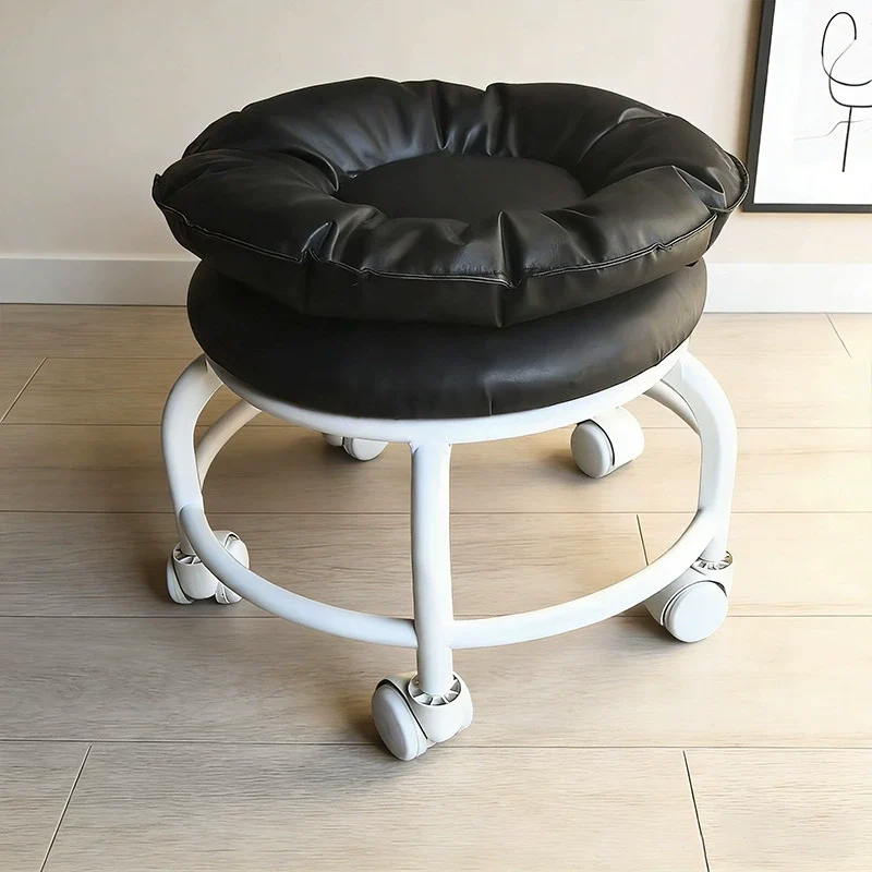 Modern Minimalist Round Faux Nappa Leather Plastic Movable Low Stool For Living Room