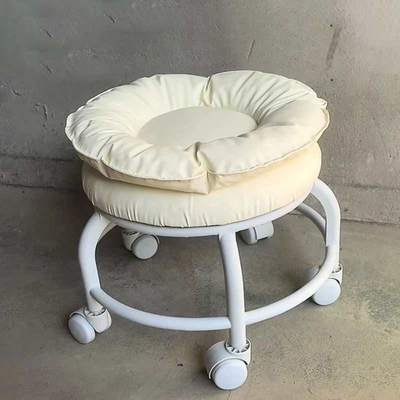 Modern Minimalist Round Faux Nappa Leather Plastic Movable Low Stool For Living Room