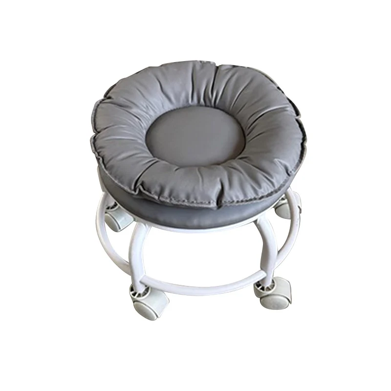 Modern Minimalist Round Faux Nappa Leather Plastic Movable Low Stool For Living Room