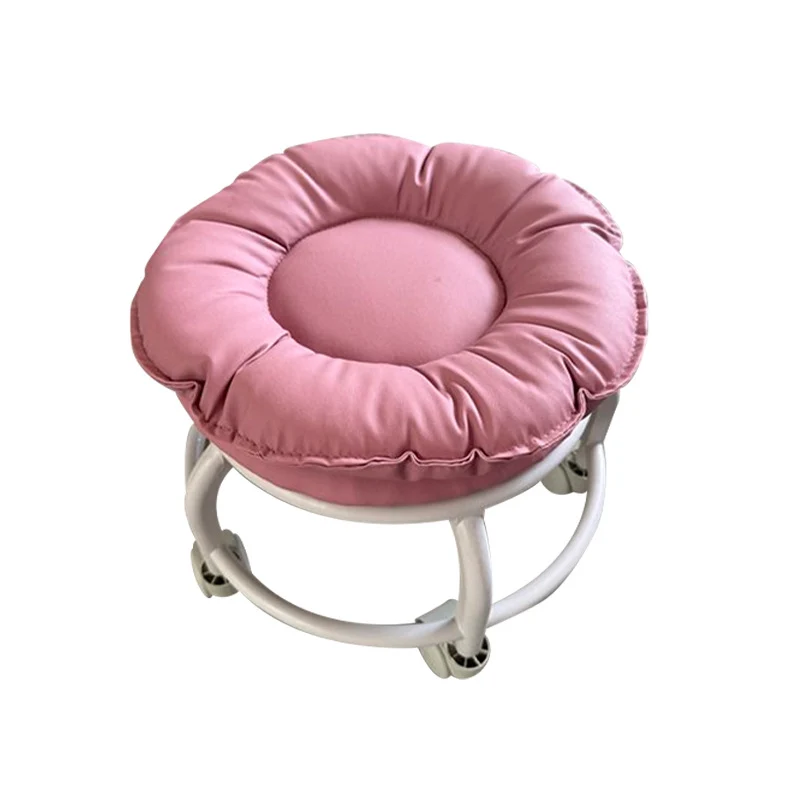 Modern Minimalist Round Faux Nappa Leather Plastic Movable Low Stool For Living Room