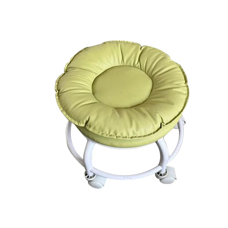 Modern Minimalist Round Faux Nappa Leather Plastic Movable Low Stool For Living Room