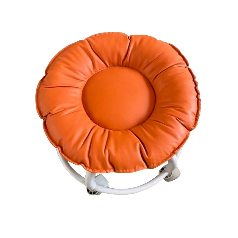 Modern Minimalist Round Faux Nappa Leather Plastic Movable Low Stool For Living Room