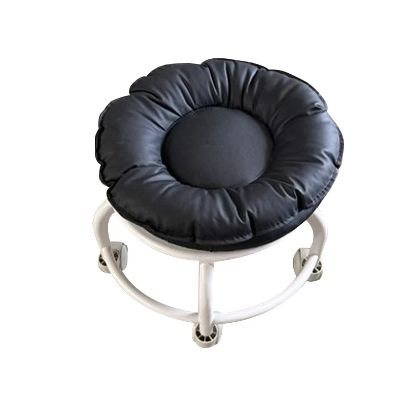 Modern Minimalist Round Faux Nappa Leather Plastic Movable Low Stool For Living Room