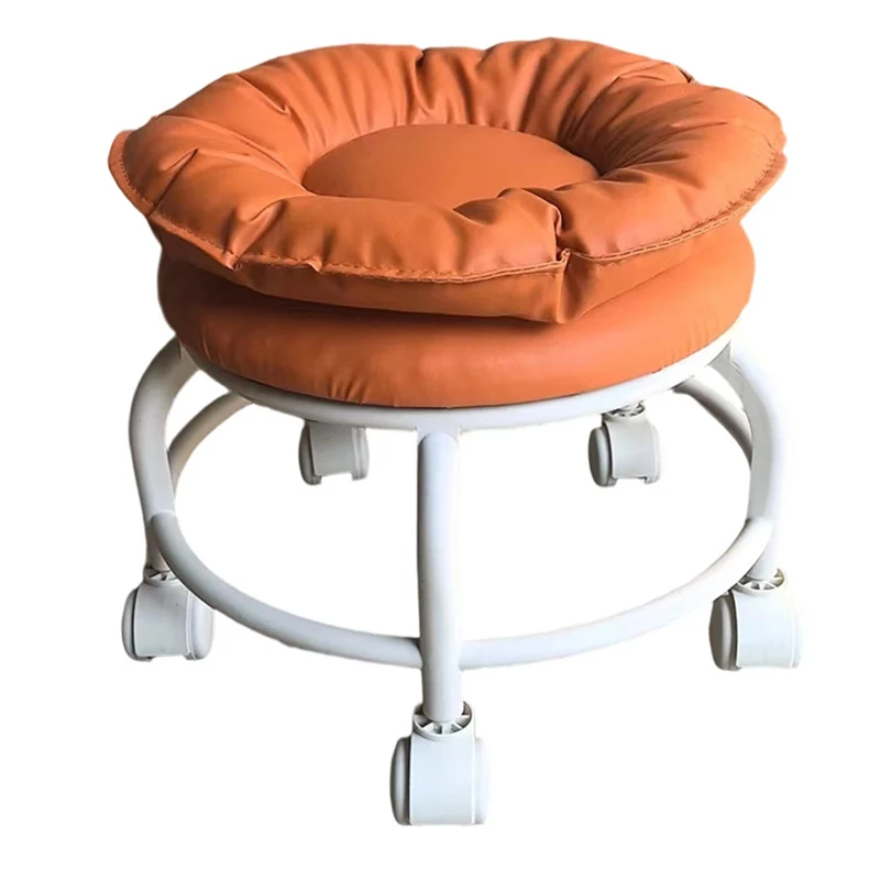 Modern Minimalist Round Faux Nappa Leather Plastic Movable Low Stool For Living Room