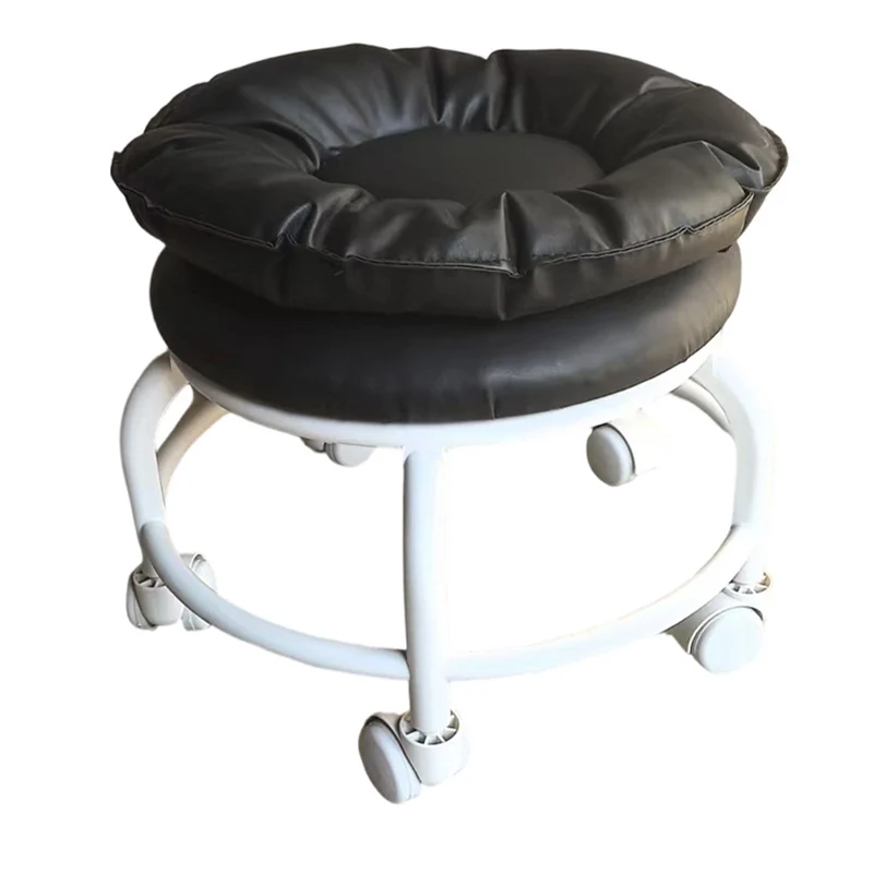 Modern Minimalist Round Faux Nappa Leather Plastic Movable Low Stool For Living Room