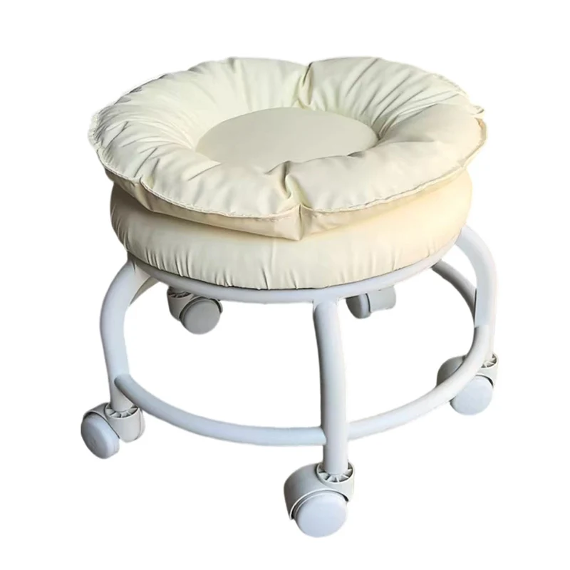 Modern Minimalist Round Faux Nappa Leather Plastic Movable Low Stool For Living Room