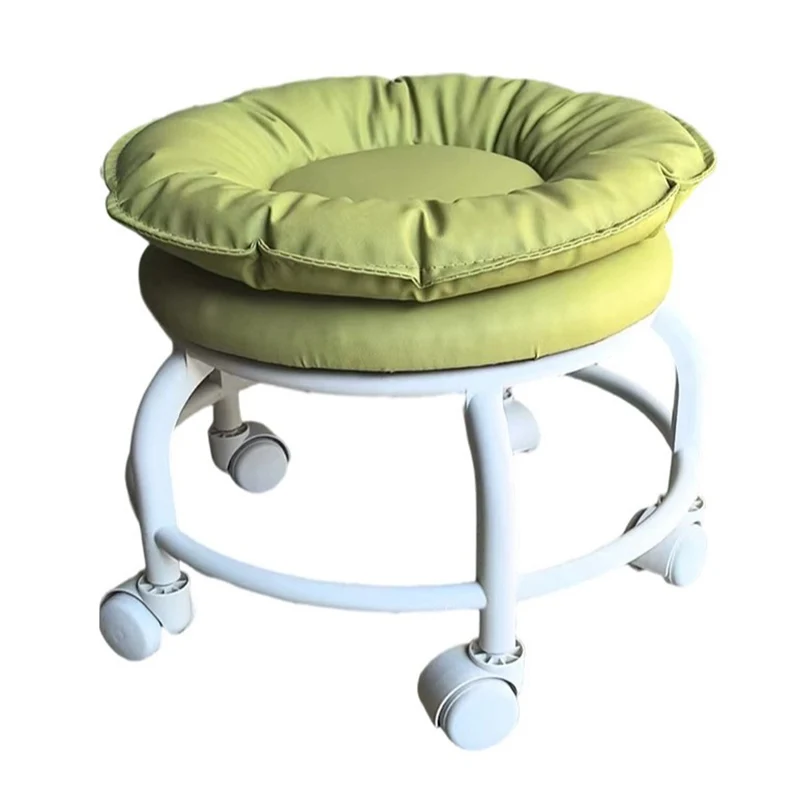 Modern Minimalist Round Faux Nappa Leather Plastic Movable Low Stool For Living Room