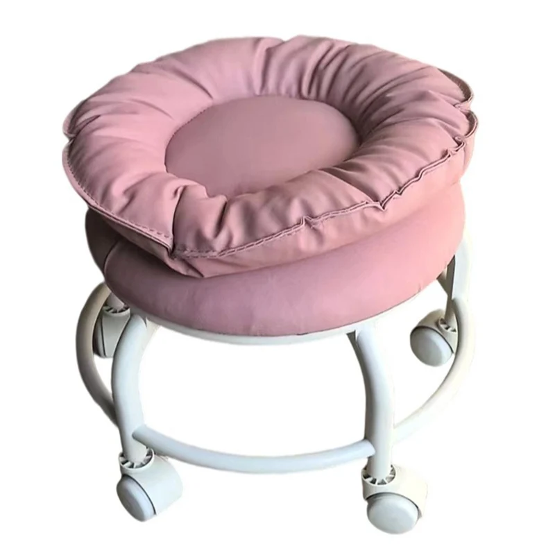 Modern Minimalist Round Faux Nappa Leather Plastic Movable Low Stool For Living Room