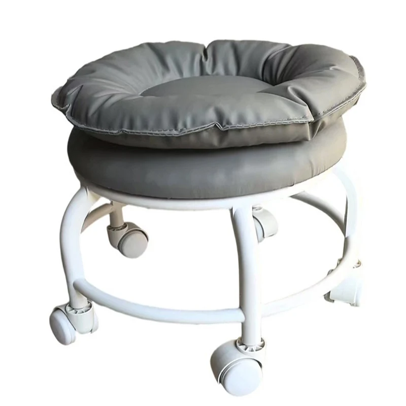 Modern Minimalist Round Faux Nappa Leather Plastic Movable Low Stool For Living Room