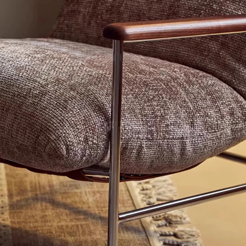 Contemporary Nordic Square Rectangular Saddle-Style Faux Leather Chenille Stainless Steel Removable Accent Chair Backrest Armrest For Living Room